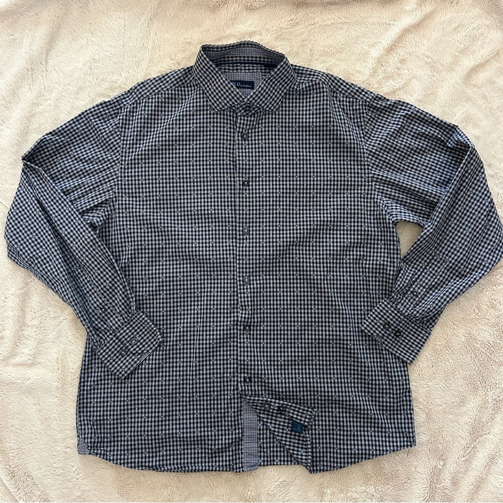 BLU by Polifroni Button Down Dress Shirt Blue Check Size XL - Picture 1 of 8